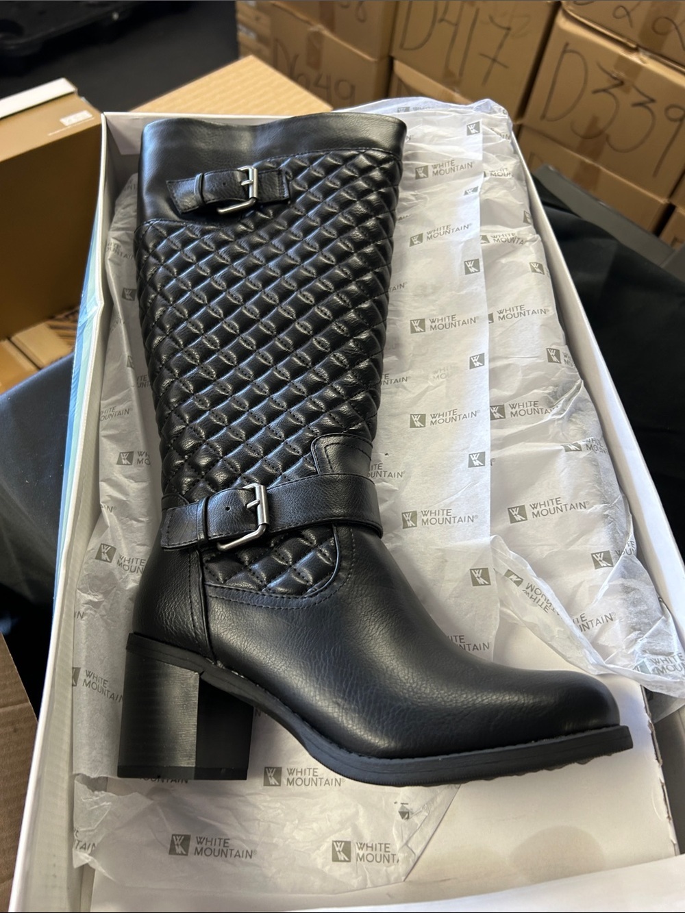 White Mountain Women's Damask Heeled Quilted Tall Boots
